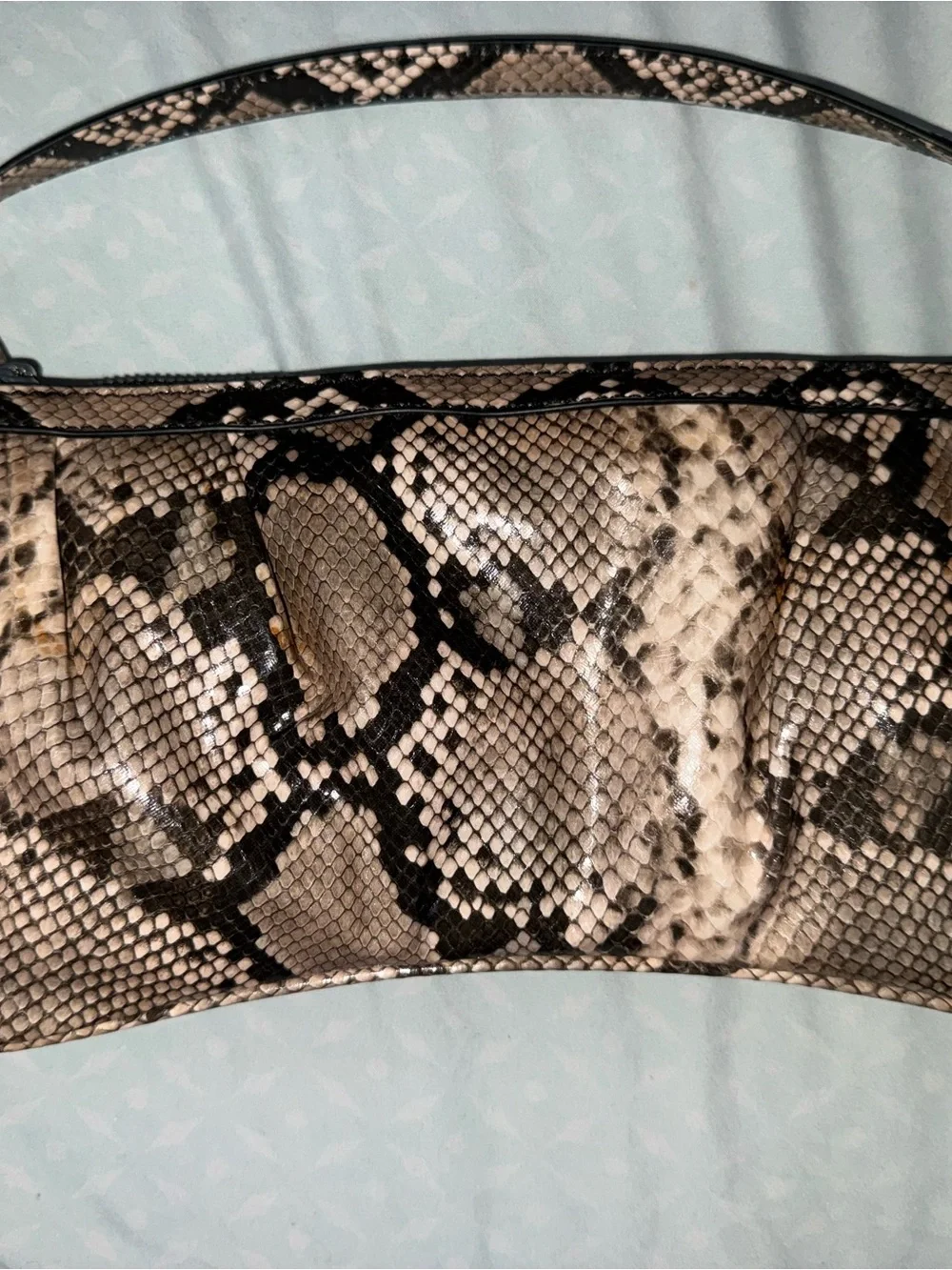 Zara Snake-Print Shoulder Bag in Brown, Black & Cream